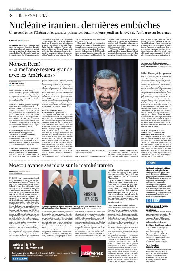 محسن رضایی در صفحه روزنامه فرانسوی فیگارو /عکس